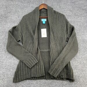 Survival Cardigan Sweater Women Size S Charcoal Grey Ribbed Open Front Lagenlook